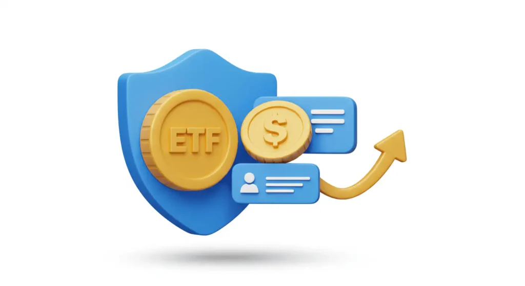 커버드콜 ETF의 기본 개념을 나타내는 방패와 수익 흐름이 결합된 아이콘