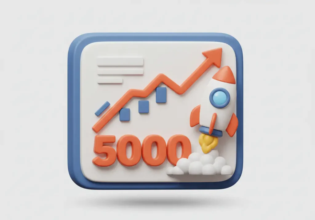 코스피 5000을 나타내는 주식 차트와 로켓